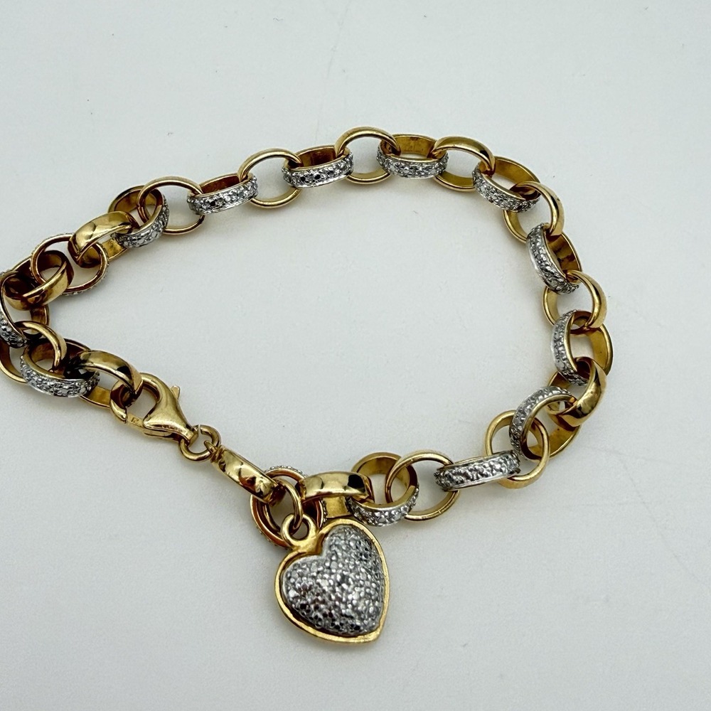 Vtg Ross Simons Sterling Silver Heart Charm Bracelet Rolo Chain QVC